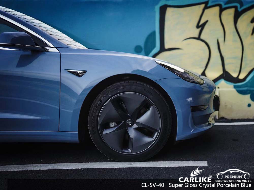CL-SV-40 super gloss crystal porcelain blue air bubble free car body wrapping for TESLA Calauan Philippines