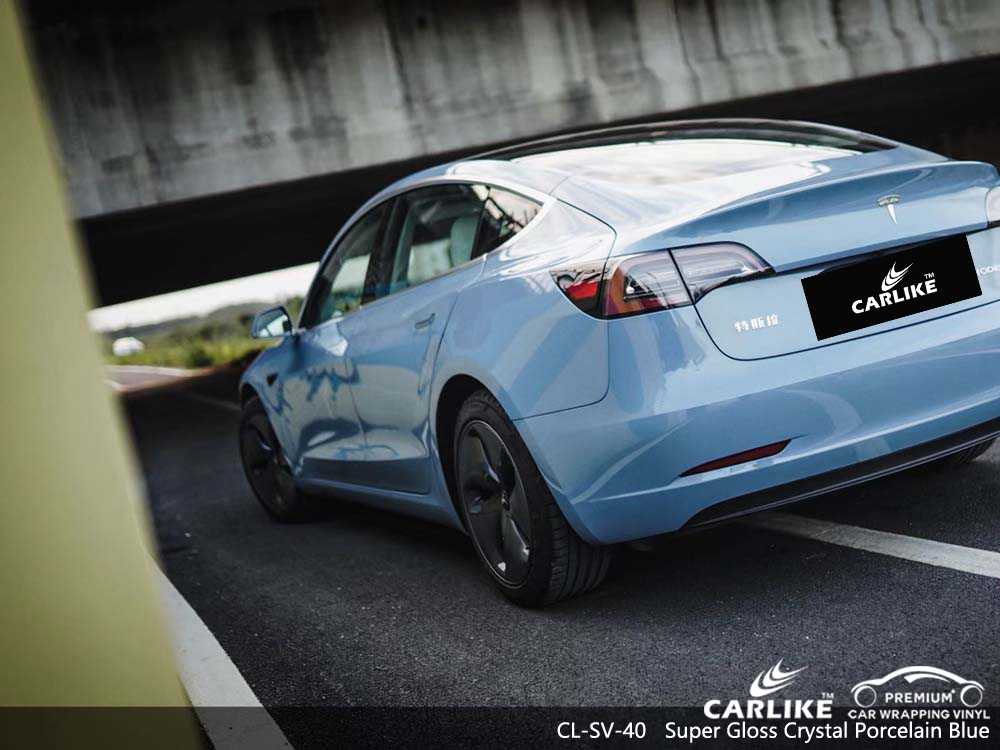CL-SV-40 super gloss crystal porcelain blue air bubble free car body wrapping for TESLA Calauan Philippines