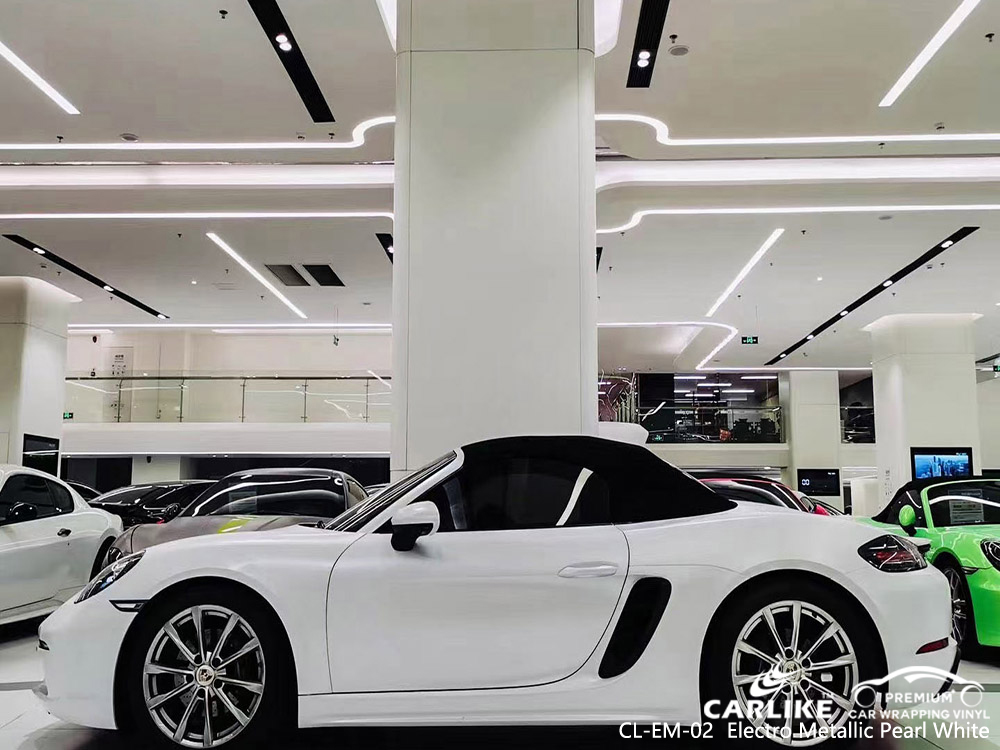 CL-EM-02 electro metallic pearl white vinyl vehicle wrap manufacturer for PORSCHE