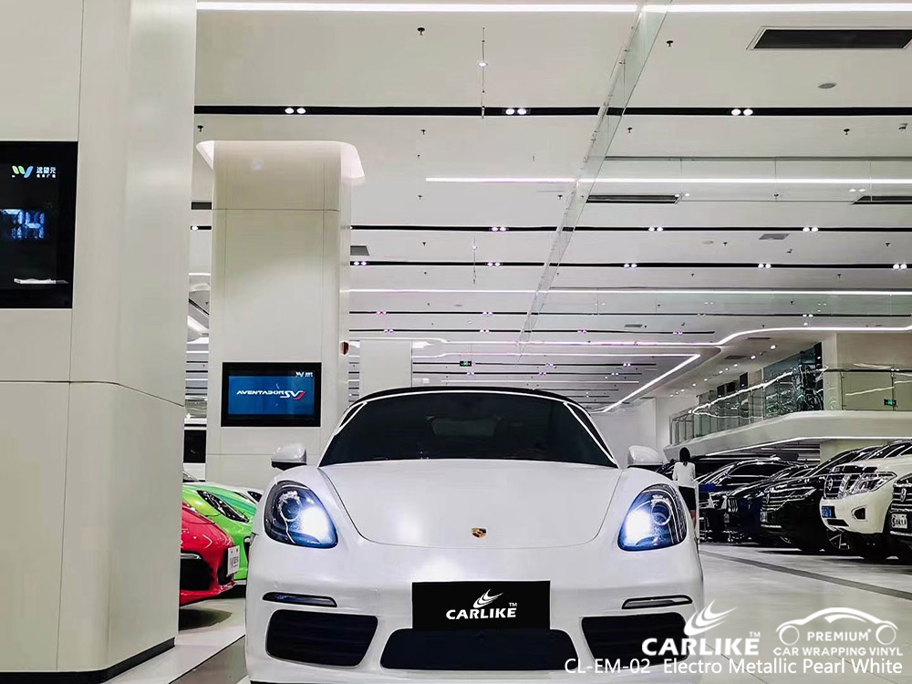 CL-EM-02 electro metallic pearl white vinyl vehicle wrap manufacturer for PORSCHE