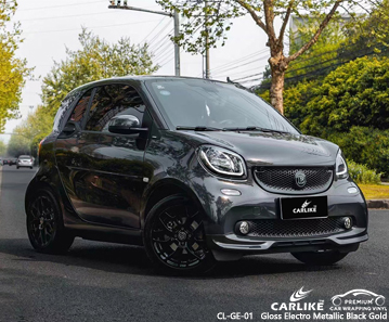 CL-GE-01 BRABUS için parlak elektro metalik siyah altın vinil otomatik sarma tedarikçisi