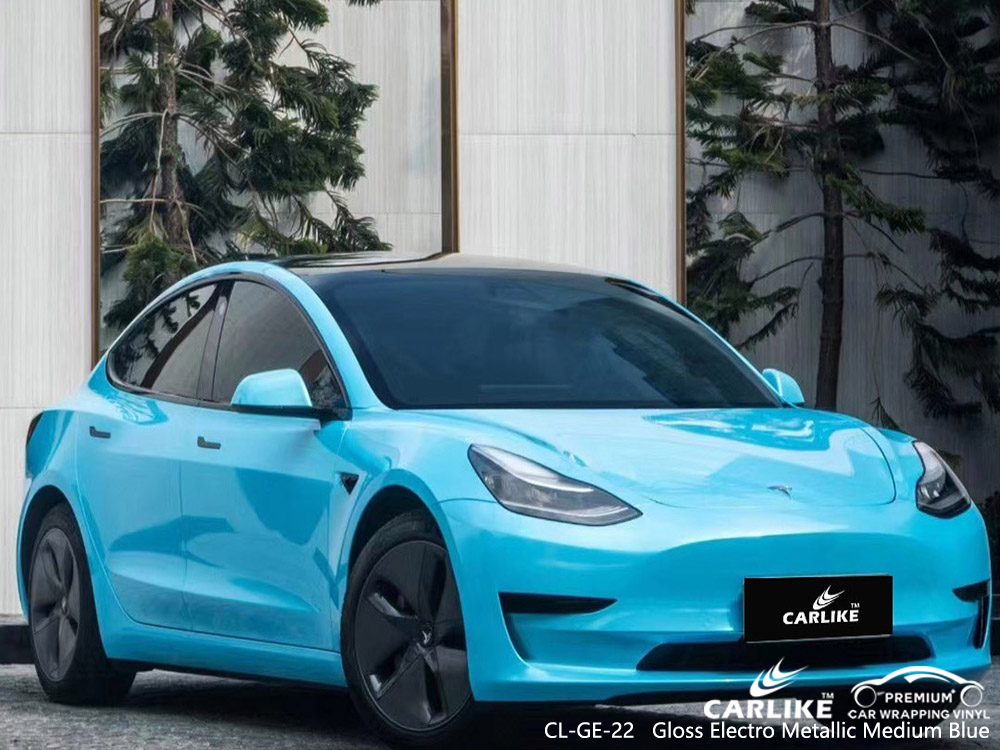 CL-GE-22 gloss electro metallic medium blue vinyl vehicle wrap factory for TESLA