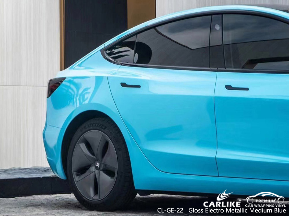 CL-GE-22 gloss electro metallic medium blue vinyl vehicle wrap factory for TESLA
