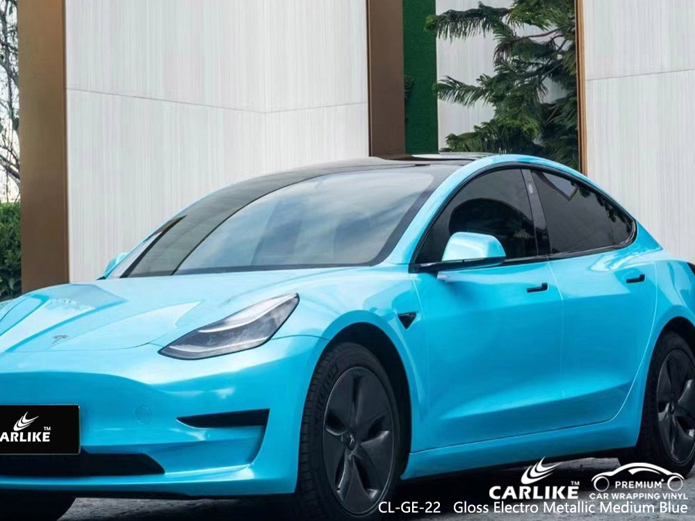 CL-GE-22 gloss electro metallic medium blue vinyl vehicle wrap factory for TESLA