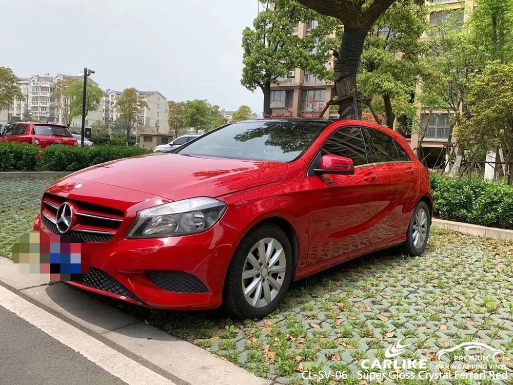 CL-SV-06 super gloss crystal ferrari red vinyl vehicle wrap manufacturer for MERCEDES-BENZ