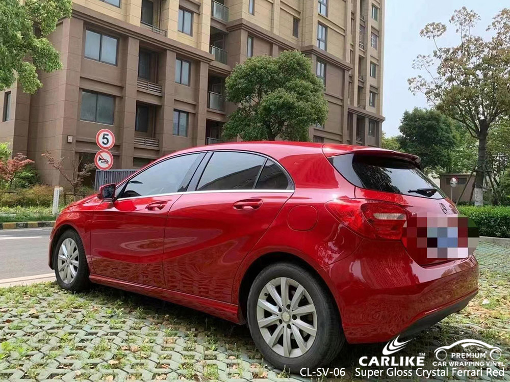 CL-SV-06 super gloss crystal ferrari red vinyl vehicle wrap manufacturer for MERCEDES-BENZ