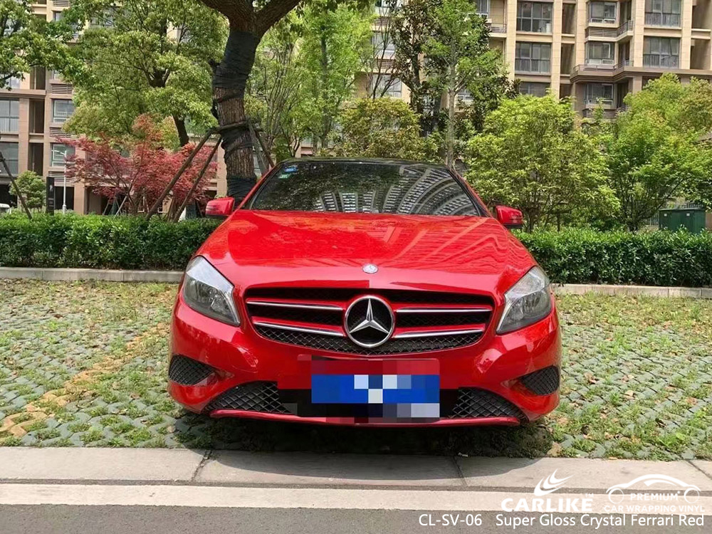 CL-SV-06 super gloss crystal ferrari red vinyl vehicle wrap manufacturer for MERCEDES-BENZ
