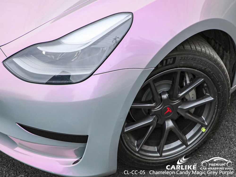 CL-CC-05 chameleon candy magic grey purple vinyl vehicle wrap cost for TESLA