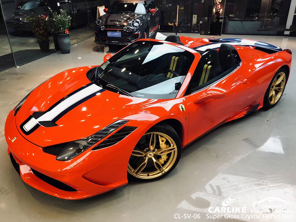 CL-SV-06 super gloss crystal ferrari red vinyl vehicle wrap supplier for FERRARI