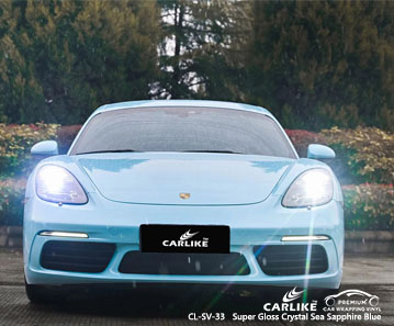 CL-SV-33 super gloss crystal sea sapphire blue vinyl auto wrap manufacturer for PORSCHE