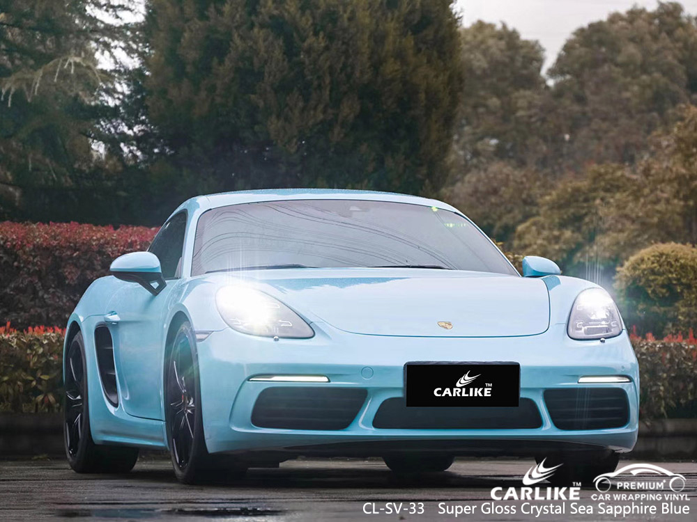 CL-SV-33 super gloss crystal sea sapphire blue vinyl auto wrap manufacturer for PORSCHE