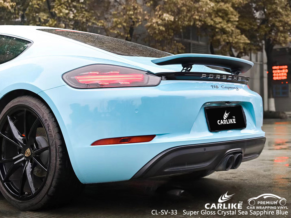 CL-SV-33 super gloss crystal sea sapphire blue vinyl auto wrap manufacturer for PORSCHE