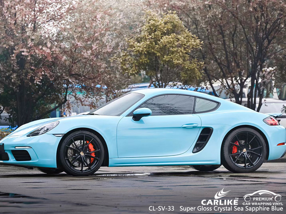 CL-SV-33 super gloss crystal sea sapphire blue vinyl auto wrap manufacturer for PORSCHE