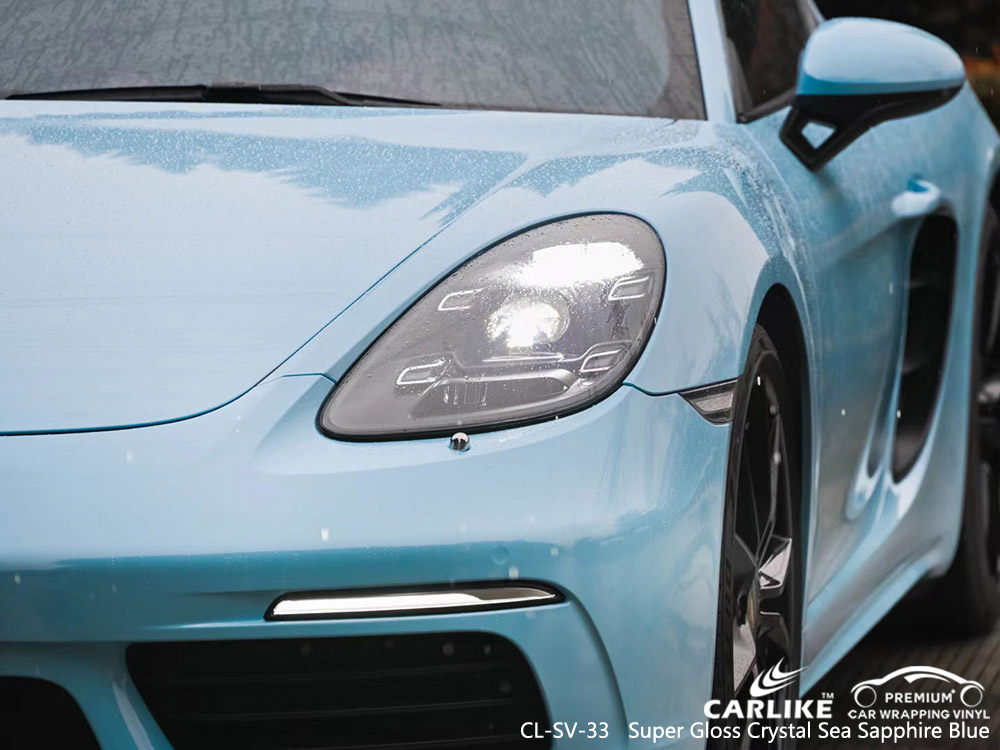 CL-SV-33 super gloss crystal sea sapphire blue vinyl auto wrap manufacturer for PORSCHE