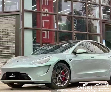 CL-CC-04 bukalemun şeker sihirli gri yeşil vinil araç kaplama tedarikçisi TESLA için