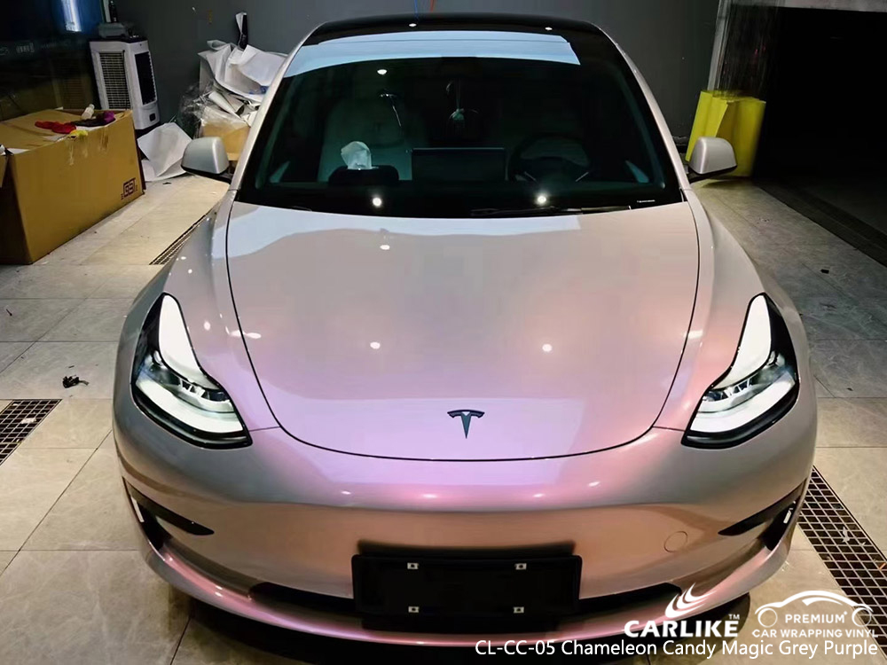 CL-CC-05 chameleon candy magic grey purple vinyl auto wrap supplier for TESLA