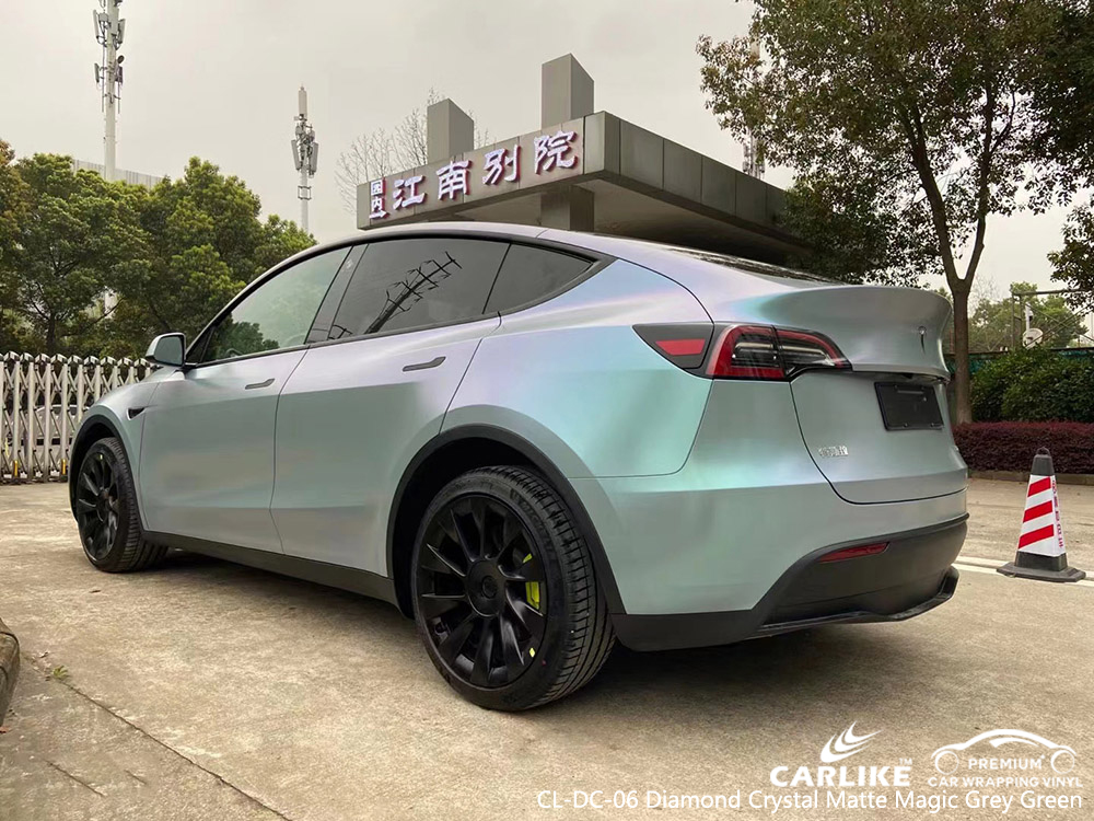 CL-DC-06 diamond crystal matte magic grey green vinyl auto wrap manufacturer for TESLA