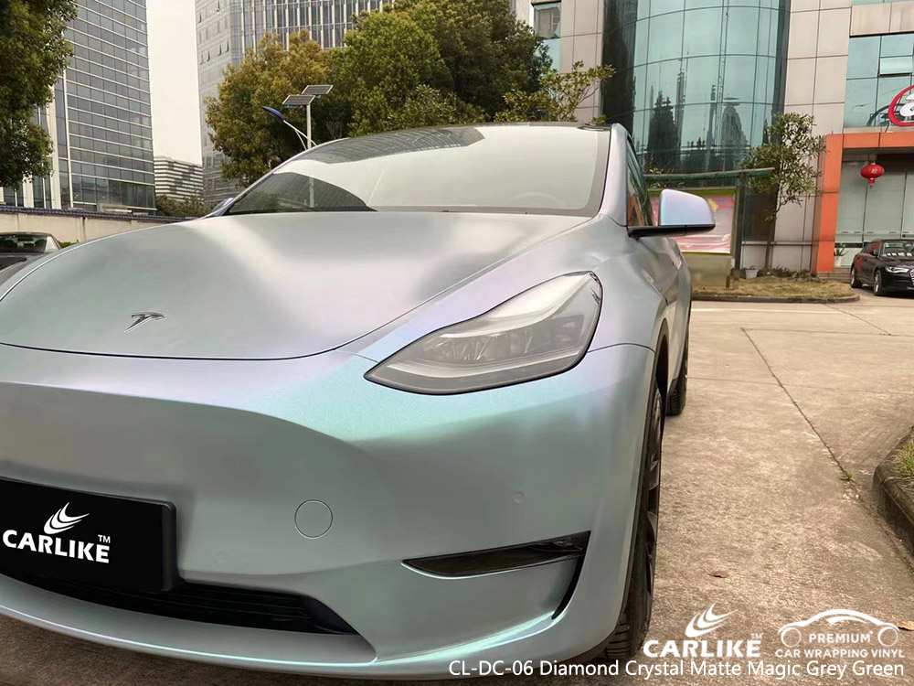 CL-DC-06 diamond crystal matte magic grey green vinyl auto wrap manufacturer for TESLA