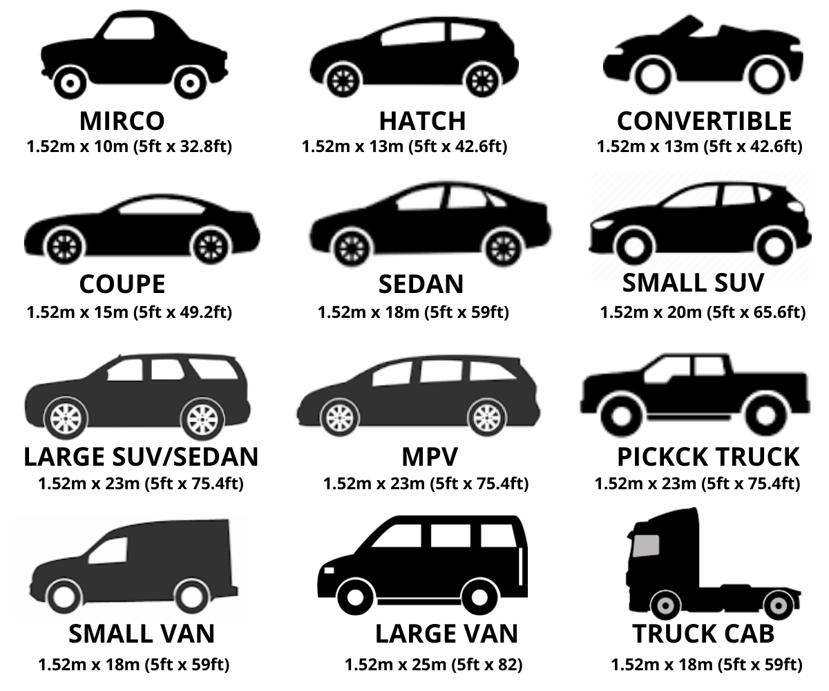 Car body vinyl wrap size guide