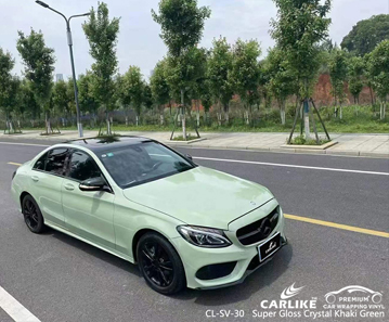 Proveedor de envoltura de vehículos de vinilo verde caqui de cristal superbrillante CL-SV-30 para MERCEDES-BENZ