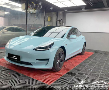 CL-SV-42 TESLA için süper parlak kristal buzul mavisi vinil araç kaplama üreticisi