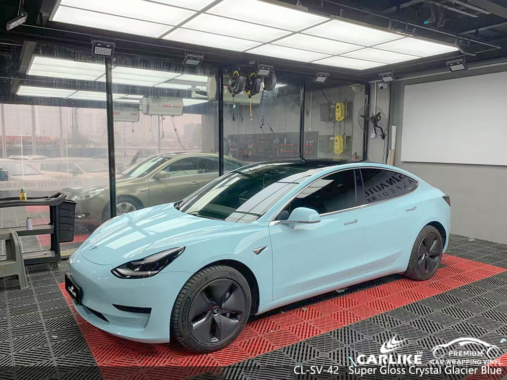 CL-SV-42 süper parlak kristal buzul mavisi vinil araba TESLA için sarma üreticisi