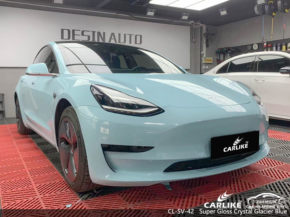 CL-SV-42 süper parlak kristal buzul mavisi vinil araba TESLA için sarma üreticisi