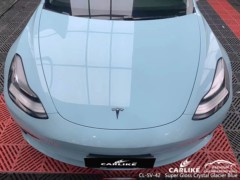 CL-SV-42 süper parlak kristal buzul mavisi vinil araba TESLA için sarma üreticisi
