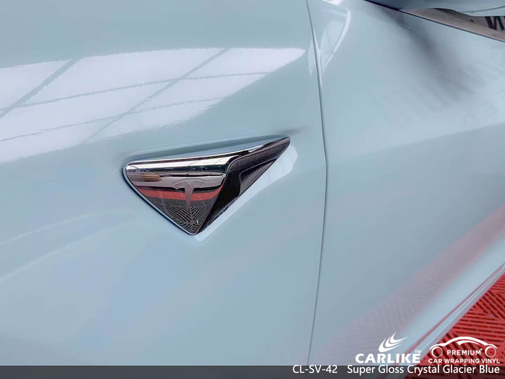 CL-SV-42 süper parlak kristal buzul mavisi vinil araba TESLA için sarma üreticisi