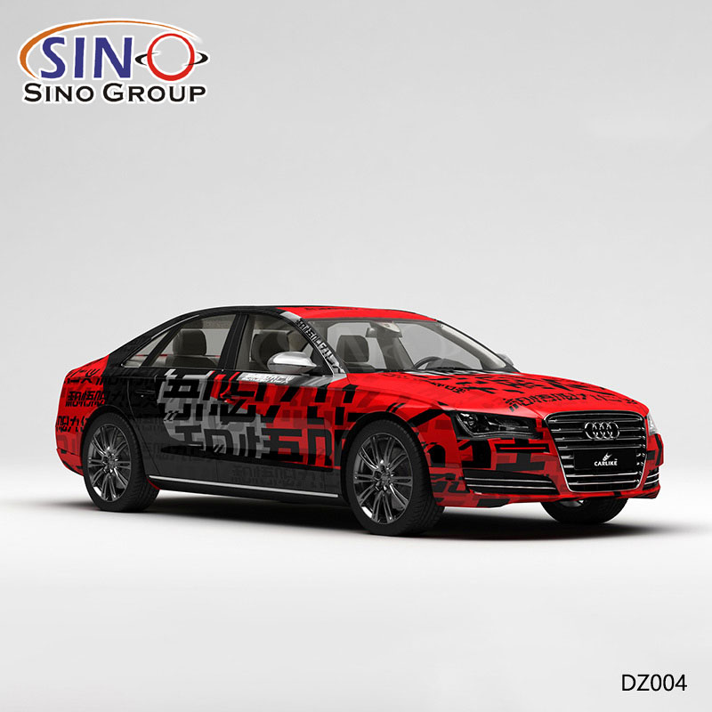 Patrón DZ004 Letras rojas y negras Impresión de alta precisión Vinilo para envolver automóviles personalizado 