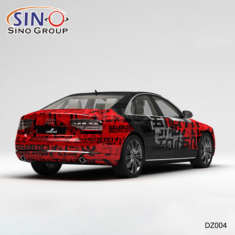Patrón DZ004 Letras rojas y negras Impresión de alta precisión Vinilo para envolver autos personalizado 