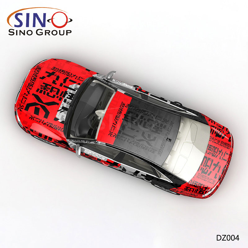 DZ004 Letras vermelhas e pretas com padrão Impressão de alta precisão Vinil de embrulho personalizado para carro 