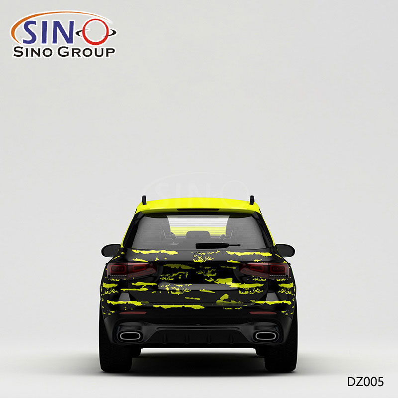 Рисунок DZ005 Желто-черная окраска Высокоточная печать Индивидуальная виниловая пленка для автомобилей 