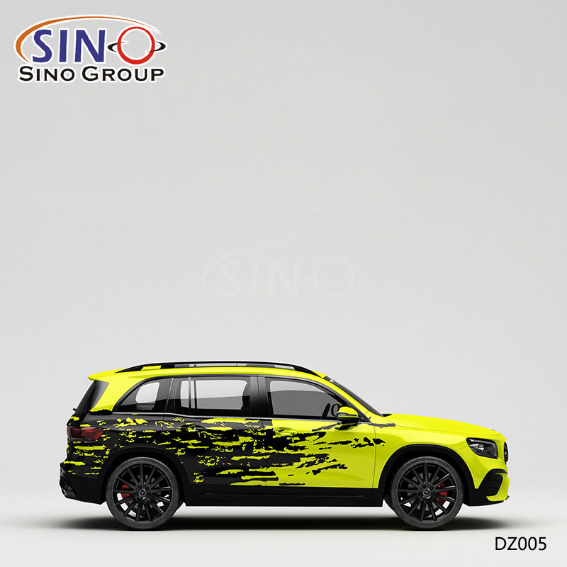 Рисунок DZ005 Желто-черная окраска Высокоточная печать Индивидуальная виниловая пленка для автомобилей 