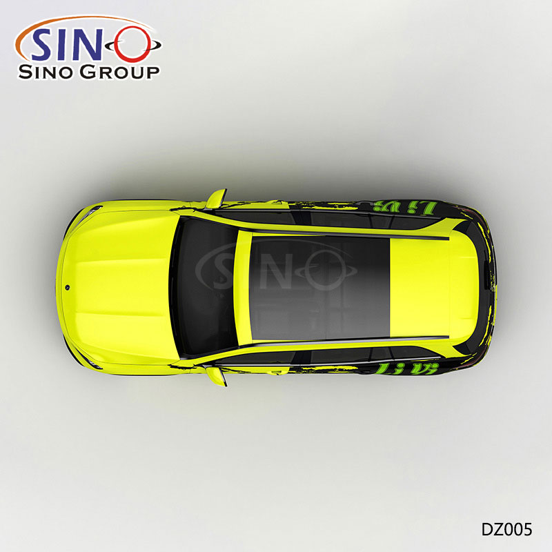 DZ005 Motivo Pittura gialla e nera Stampa ad alta precisione Avvolgimenti per auto personalizzati Vinile 
