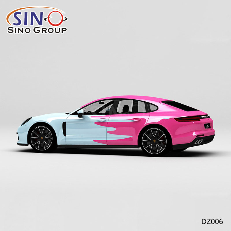 DZ006 Desen Mavi ve Pembe Boyama Yüksek Hassasiyetli Baskı Özelleştirilmiş Vinil Wrap Araba
