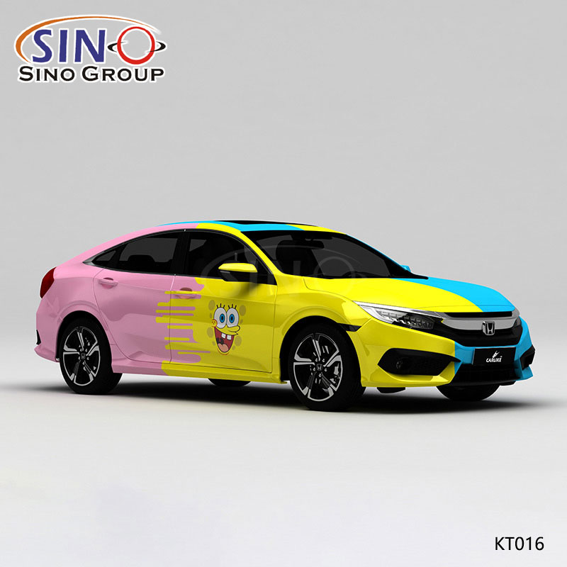KT016 Desen Üç Renkli Doraemon SpongeBob Yüksek Hassasiyetli Baskı Özelleştirilmiş Araba Vinili Sarın
