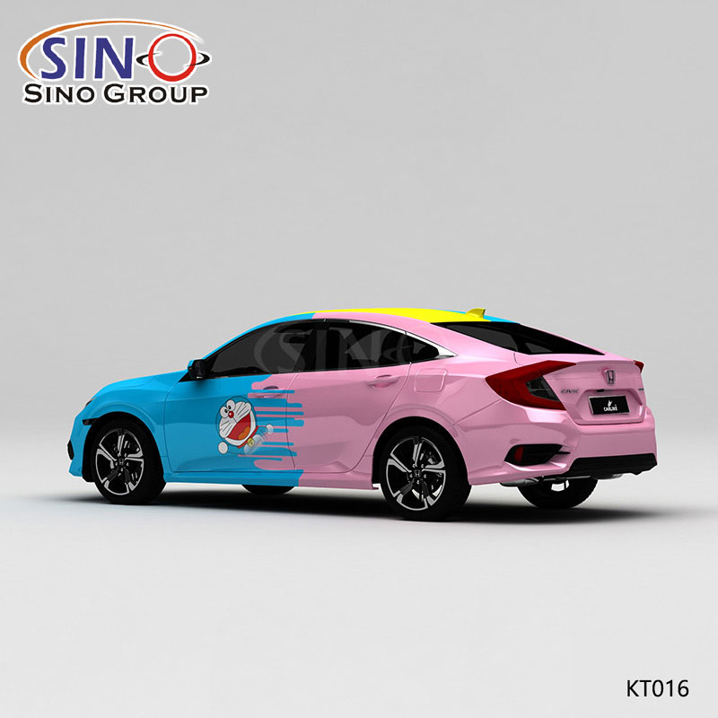 KT016 Desen Üç Renkli Doraemon SpongeBob Yüksek Hassasiyetli Baskı Özelleştirilmiş Araba Vinili Sarın