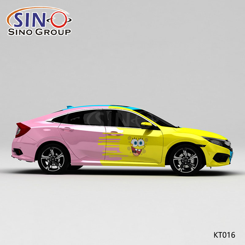 KT016 نمط ثلاثة ألوان عبقور سبونجبوب طباعة عالية الدقة الفينيل سيارة مخصصة التفاف 