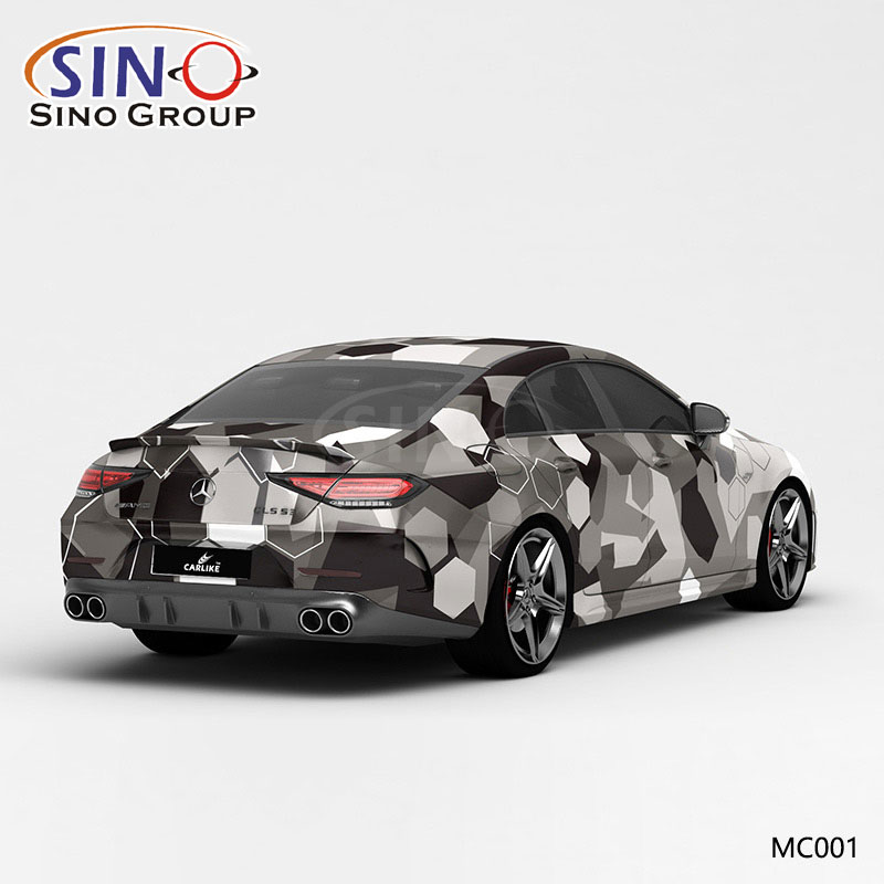 MC001 Desen Beyaz Gri Siyah Altıgen Yüksek Hassasiyetli Baskı Özelleştirilmiş Araba Vinil Wrap