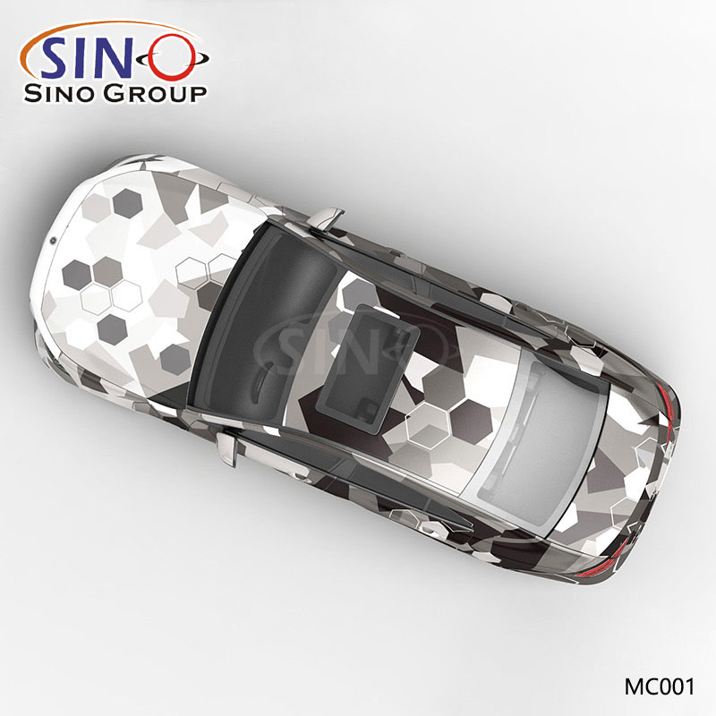 Envoltura modificada para requisitos particulares del vinilo del coche de la impresión de alta precisión del hexágono negro gris blanco del modelo MC001