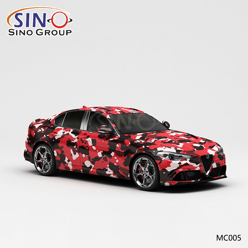 MC005 Pattern Черный и белый красный камуфляж Высокоточная печать Индивидуальная автомобильная виниловая пленка