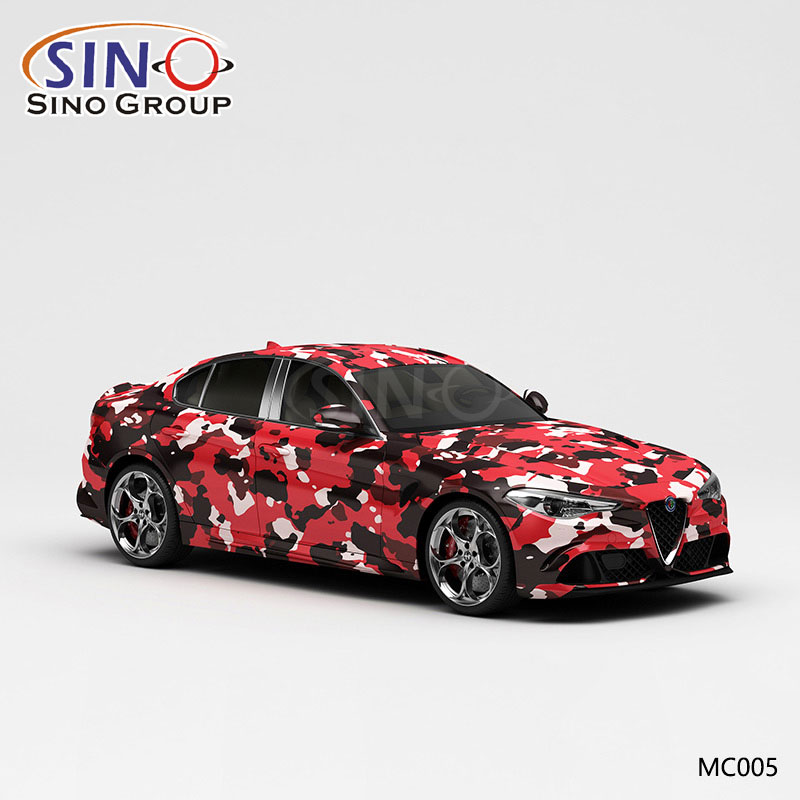 MC005 Padrão Preto e Branco Camuflagem Vermelha Impressão de Alta Precisão Embalagem de Vinil para Carro Personalizado