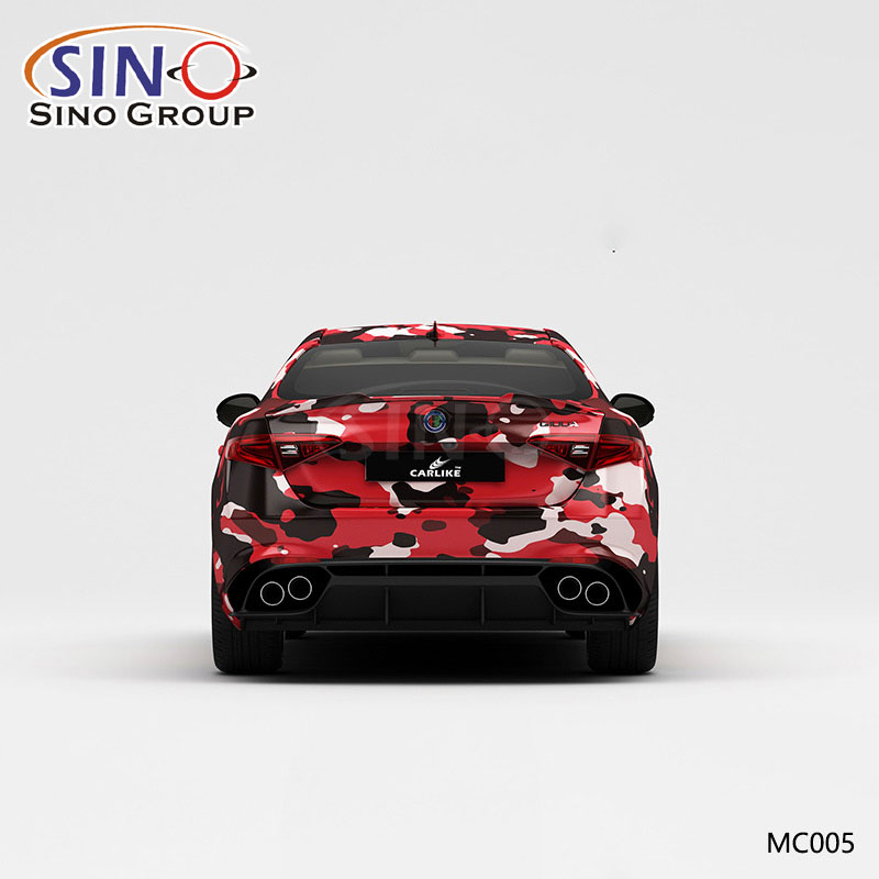 MC005 نمط أسود وأبيض أحمر التمويه طباعة عالية الدقة مخصصة التفاف الفينيل سيارة