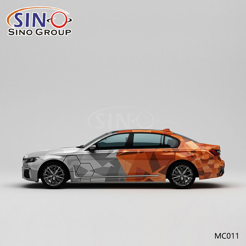 MC011 Motif Gris Orange Combat Camouflage Impression Haute Précision Enveloppe De Vinyle De Voiture Personnalisée