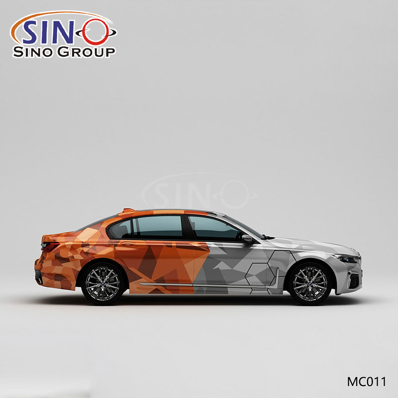 MC011 نمط رمادي برتقالي قتالي التمويه طباعة عالية الدقة مخصصة التفاف الفينيل سيارة