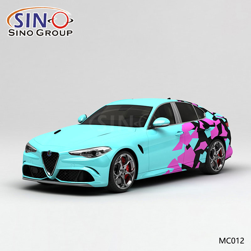 MC012 Padrão Azul Rosa Preto Bloco Camuflagem Impressão de Alta Precisão Envoltório de Vinil para Carro Personalizado