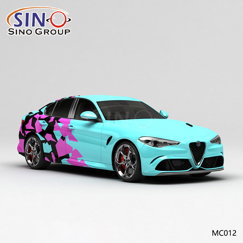 MC012 Motif Bleu Rose Noir Bloc Camouflage Impression Haute Précision Personnalisé Enveloppe De Vinyle De Voiture