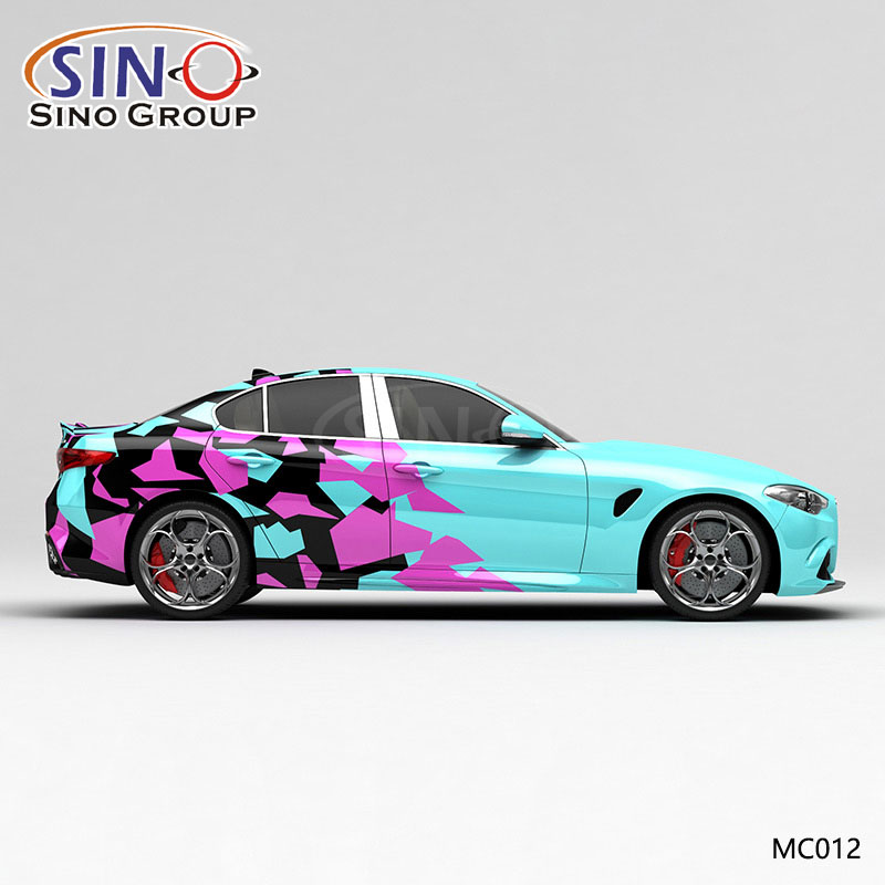 MC012 Motif Bleu Rose Noir Bloc Camouflage Impression Haute Précision Personnalisé Enveloppe De Vinyle De Voiture