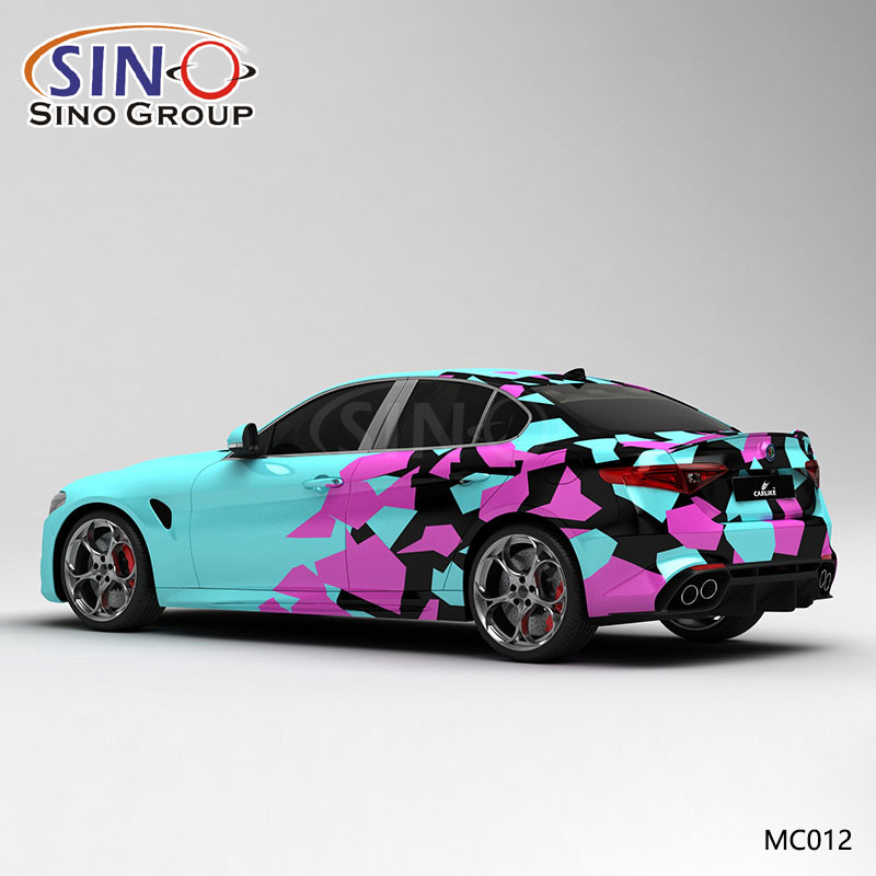 MC012 Padrão Azul Rosa Preto Bloco Camuflagem Impressão de Alta Precisão Envoltório de Vinil para Carro Personalizado